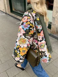 Women s Cropped Jacket Y2k Vintage Floral Open Front Quilted Lightweight Coat Fall Winter Padded Jacket Outerwear