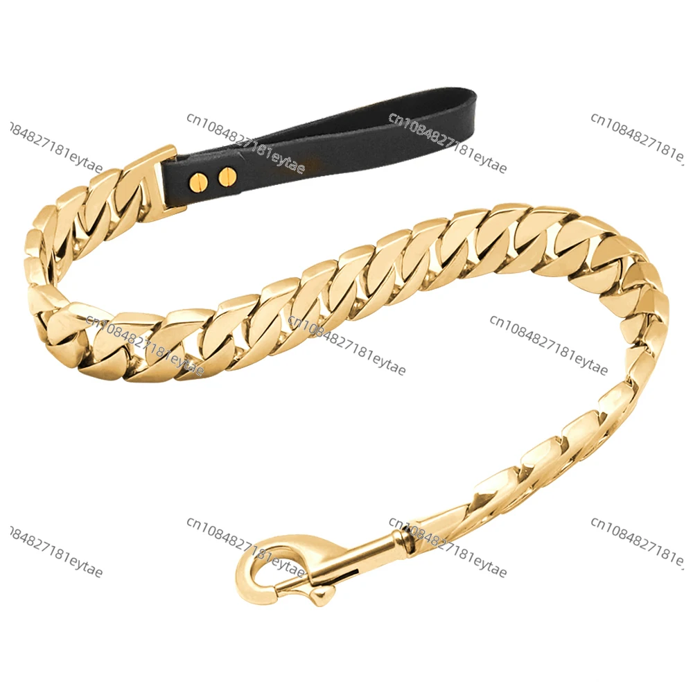 Luxury Pet Chain Collar Lead Pitbull Dog Chain Gold Dog Leash For Heavy Duty Large Dog