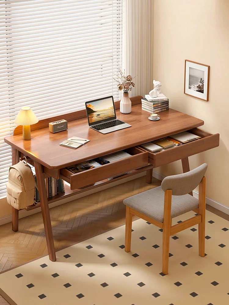 Desk Student Household Bookshelf Integrated Simple Modern Computer Desk Desktop Solid Wood Leg Learning Writing Office Table