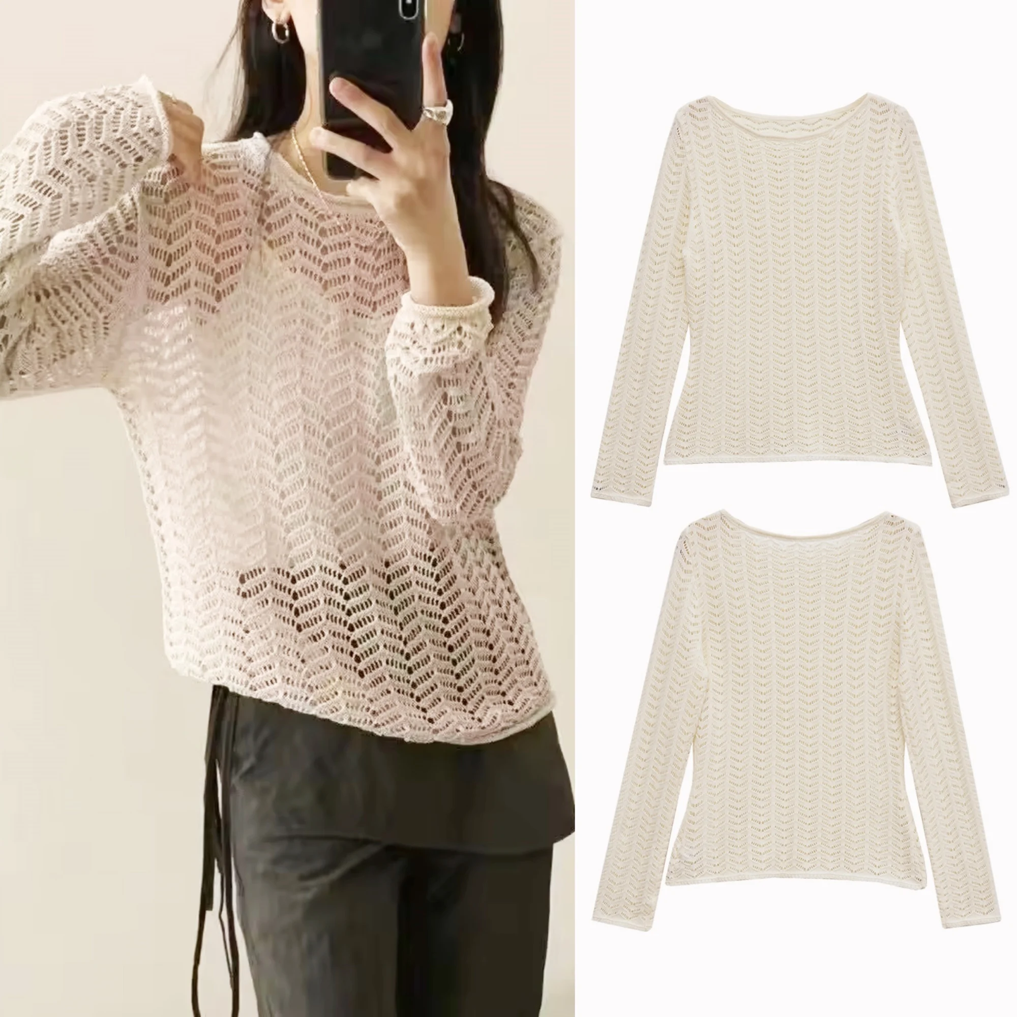 

2025 Autumn New Women Casual Knit Sweaters O-Neck Pullovers Hollow Elastic Coats Elegant Chic For Urban Woman