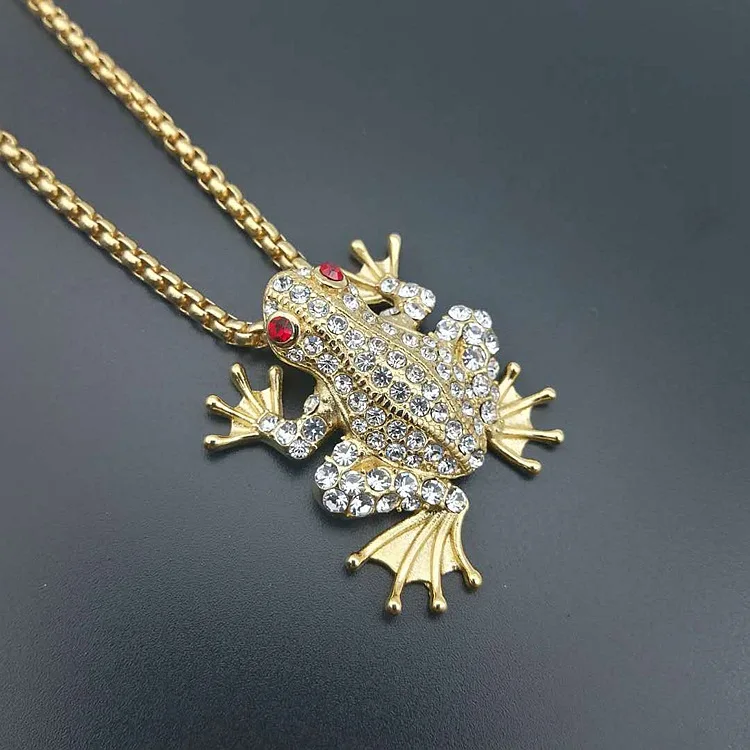 New Men\'s Necklace Male Gold Color 316L Stainless Steel Iced Out Bling Frog Pendant & Chains For Men/Women Jewelry