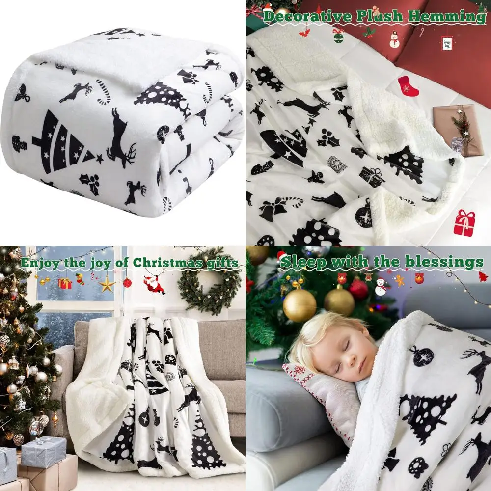 

Рождественское одеяло из шерпа двойного размера, ультрамягкое плюшевое уютное пушистое бархатное двустороннее покрывало из микрофибры