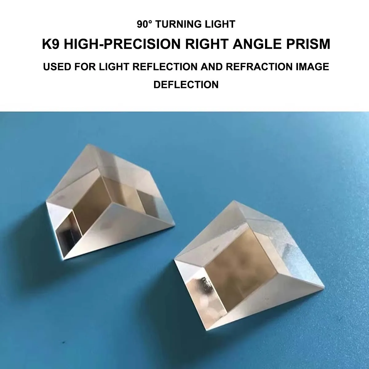 Right Angle Reflective Prism K9 Optical Glass Lens Total Reflection Inclined Plane Coated for 90° Experiments