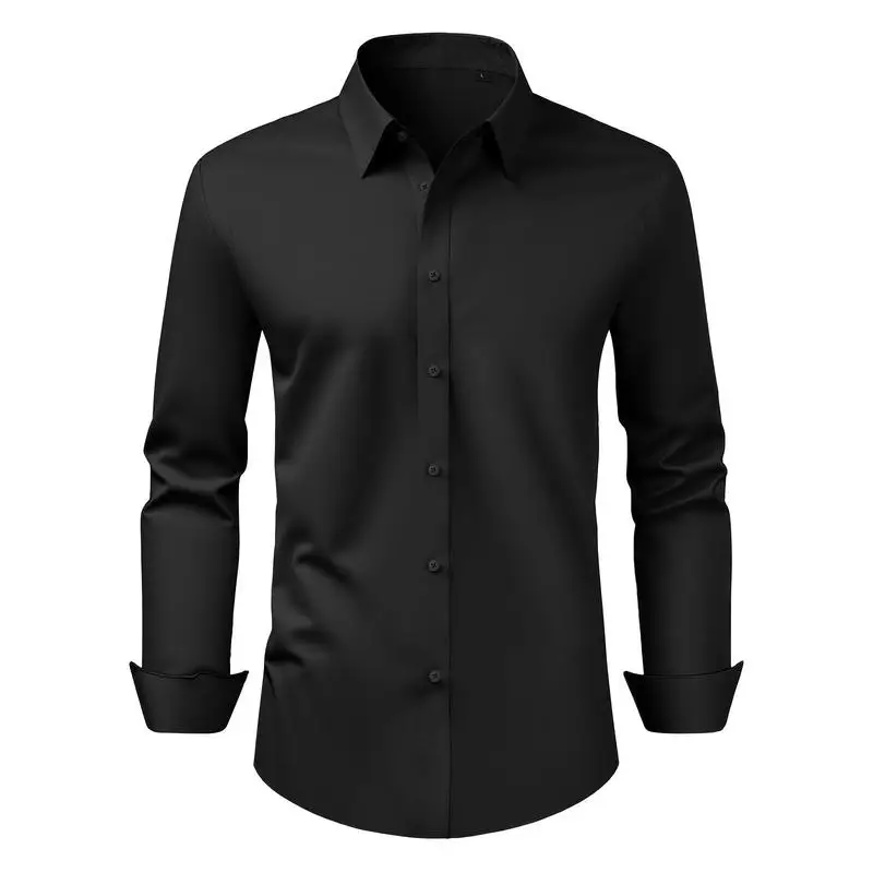Chemise pour homme, taille L, manches longues, sans plis, chemises décontractées, sans repassage, chemises d'affaires, tissu extensible doux pour les occasions professionnelles, de loisirs ou formelles, travail, mariage, dîner, noir