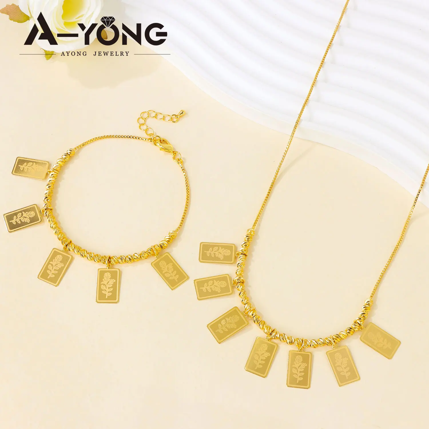Arabisches Mode-Perlenmünzen-Schmuckset, 21k vergoldet, Dubai Braut-Hochzeits-Halskette und Armband, Habesha Damen Alltagsschmuck – Detail 3