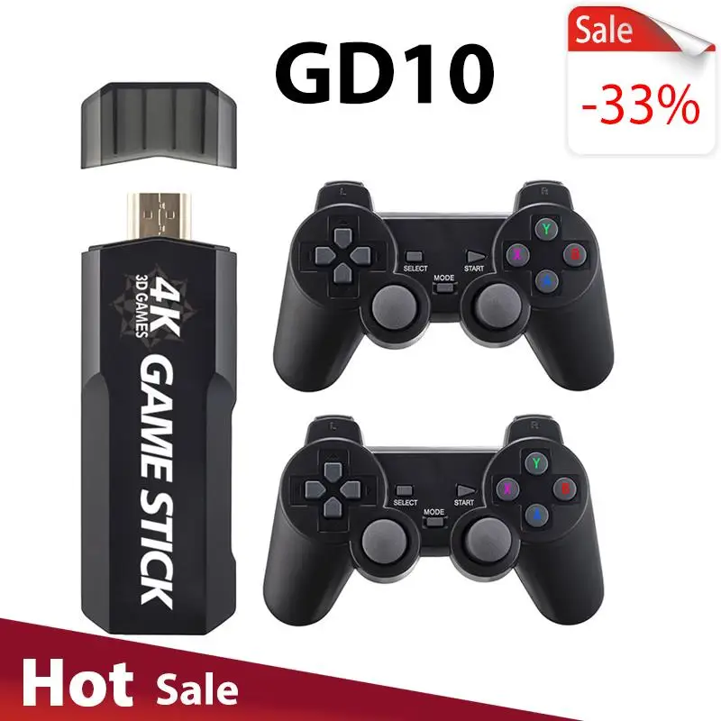 Top GD10 Game Stick 4K 2022 New Retro 4K Video Game Console 2.4G Wireless Controllers HD EmuELEC4.3 System Over 40,000Games