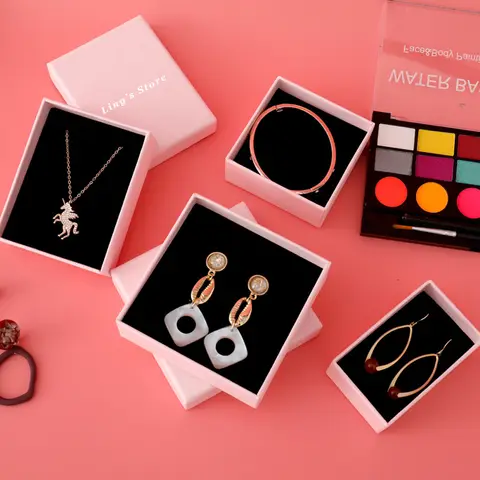 24Pcs  Personalized Logo Jewelry Kraft Box Wedding Favor Gift Packaging Ring Earring Necklace Organizer Pendant Bracelet Storage
