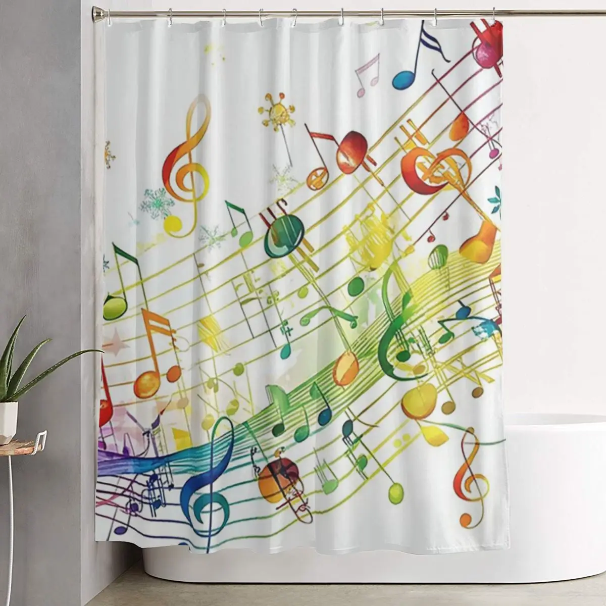 

Abstract Piano Keys With Musical Notes Shower Curtain Bathroom Polyester Waterproof Bath Curtains with Hooks