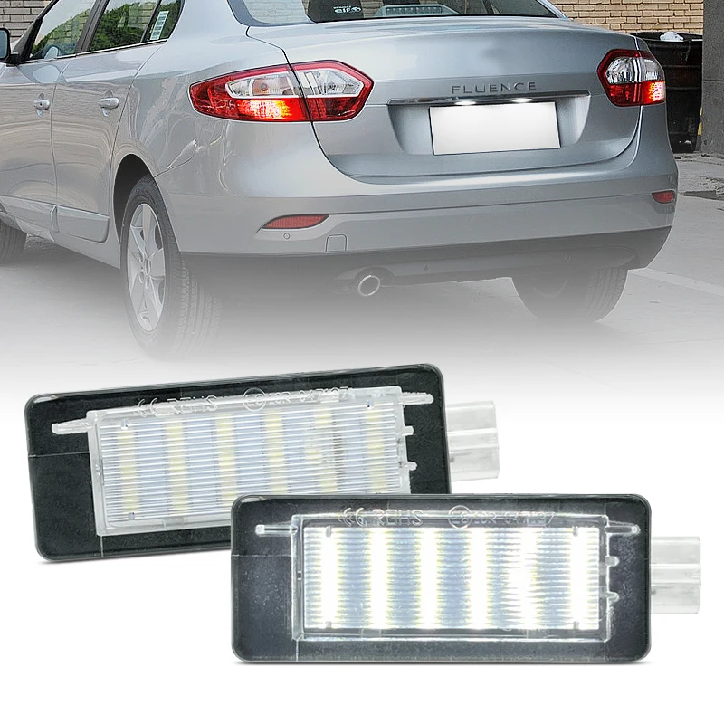 2Pcs For Renault Espace Scenic Laguna Fluence Captur Modus Dacia Duster Lodgy Logan White LED Number License Plate Light