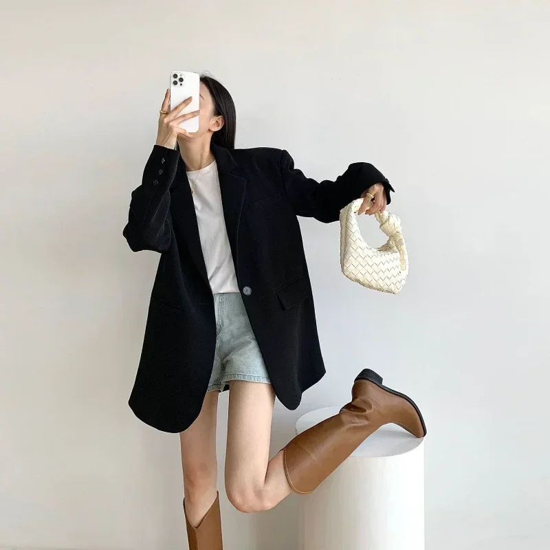 Gray Blazer Woman Black Jacket Outerwears Solid Over Clothes Coats for Women Dress Loose Long Korean Reviews Many Outdoor New In