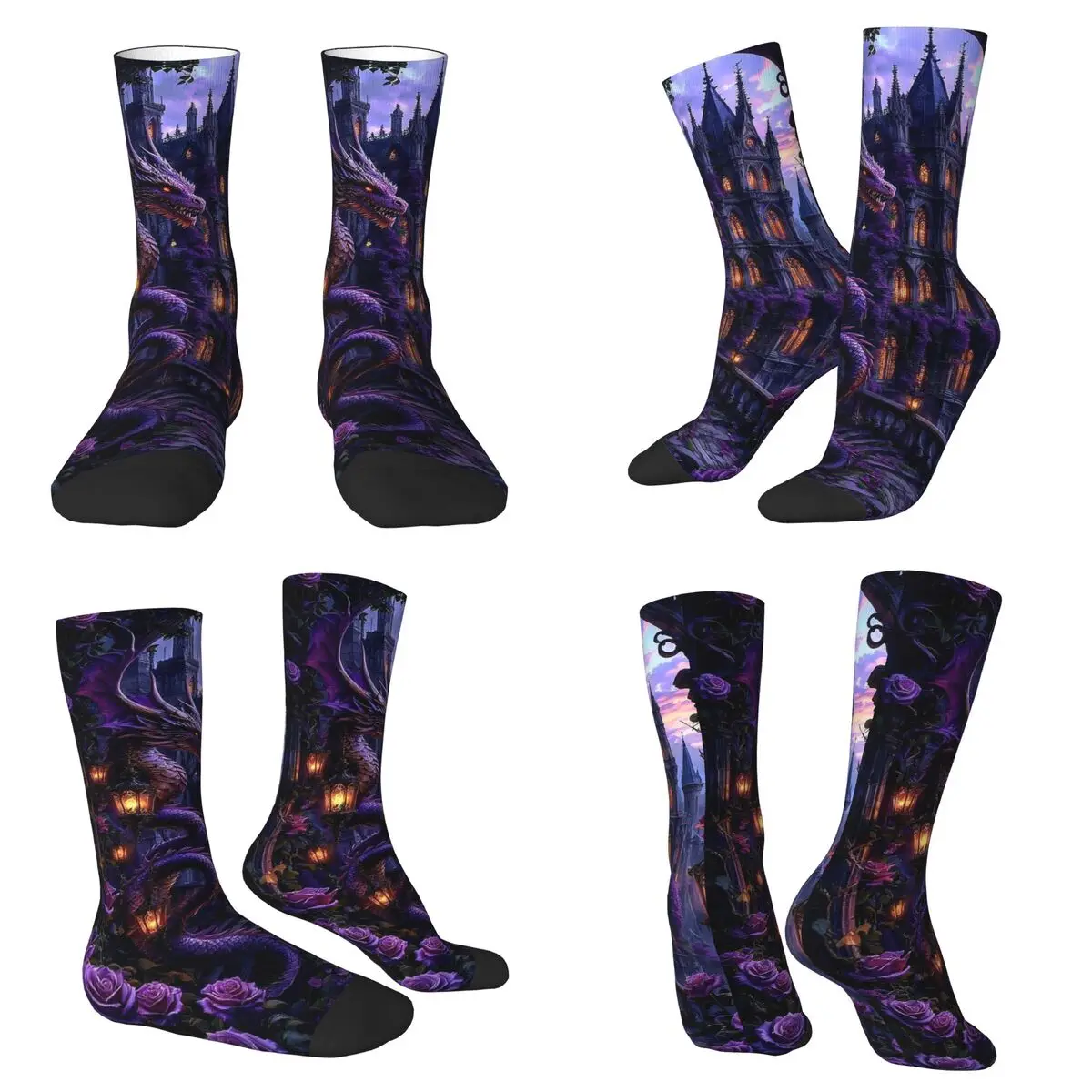 

Dragon Gothic Castle Rose Socks Harajuku High Quality Stockings All Season Long Socks Accessories for Unisex Birthday Present