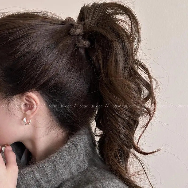 2026 New Winter Colorful Yarn Coil Hair Ties Soft Plush Elastic Ponytail Bands for Women Daily