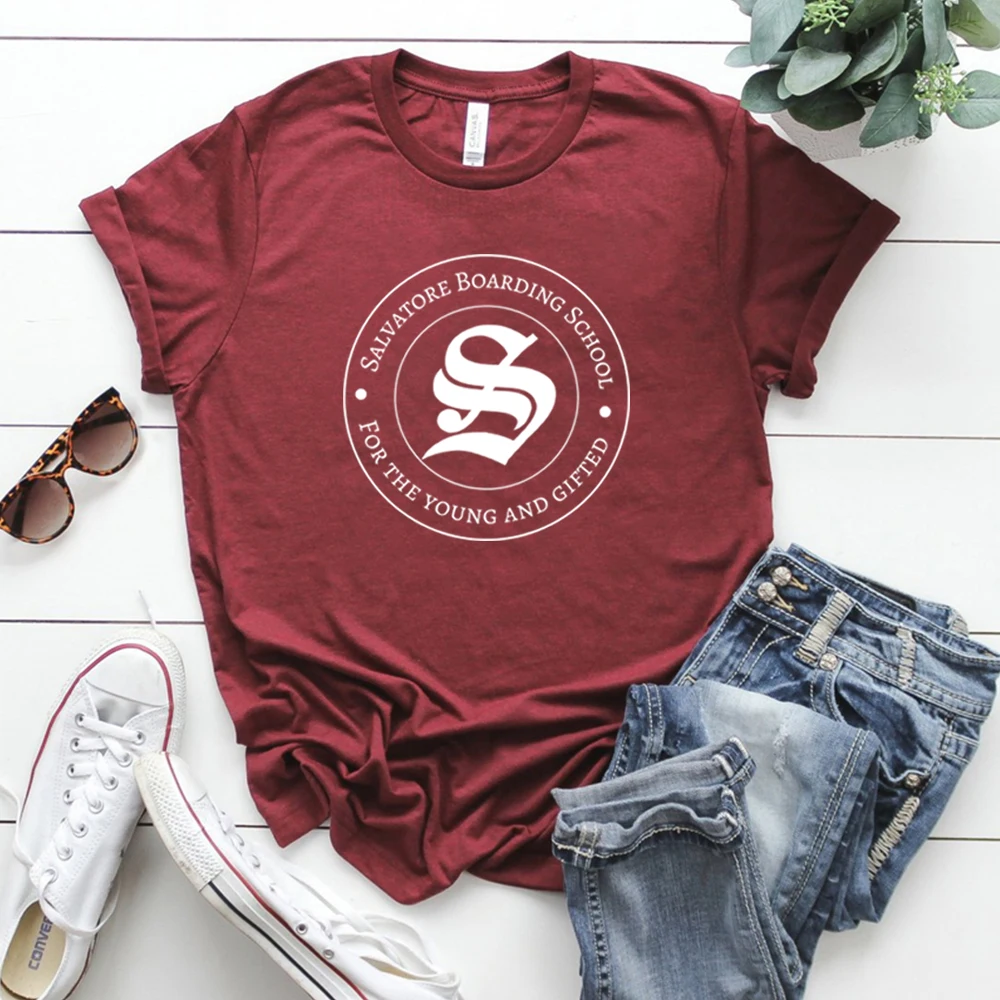 Retro Salvatore Boarding School T-shirt Vampire Diaries Damon Stefan Salvatore Shirt Tv Series Inspired Mystic Falls TVD Shirts