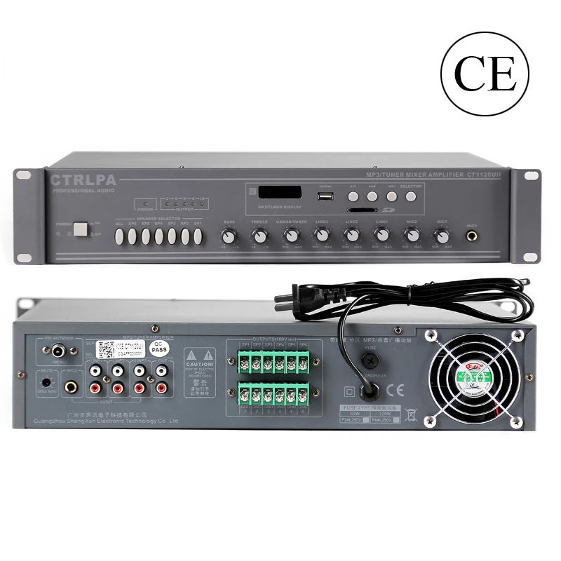 1 Kanal 100V 6 Zone Blue Tooth USB FM Mixer Leistung Beschallung verstärker