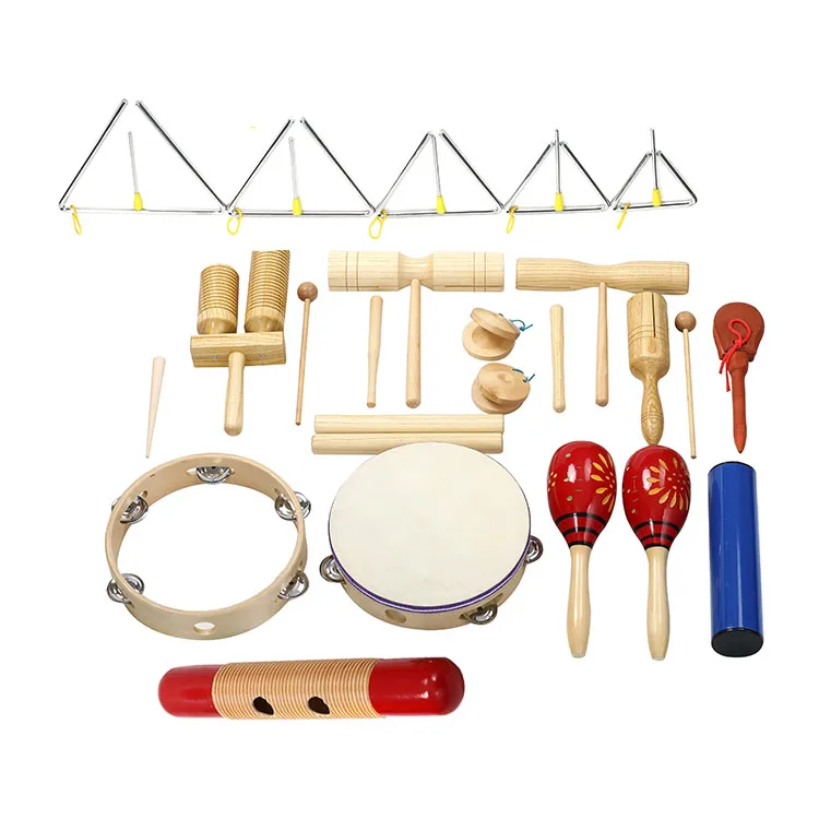 

Top School Teaching Aids Musical Instruments Wooden Guiro/tambourine/maracas/block Percussion Set