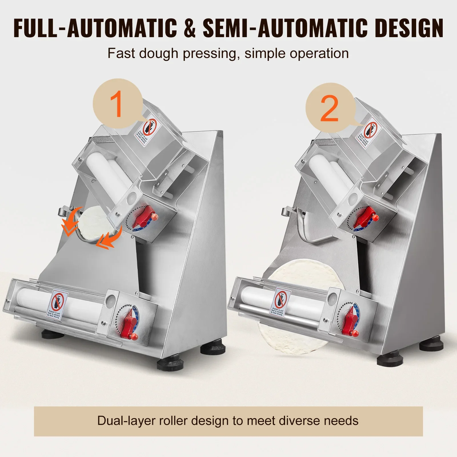 SucceBuy Pizza Dough Roller Sheeter Stainless Steel Adjustable Thickness Dough Machine for Pasta Maker Equipment