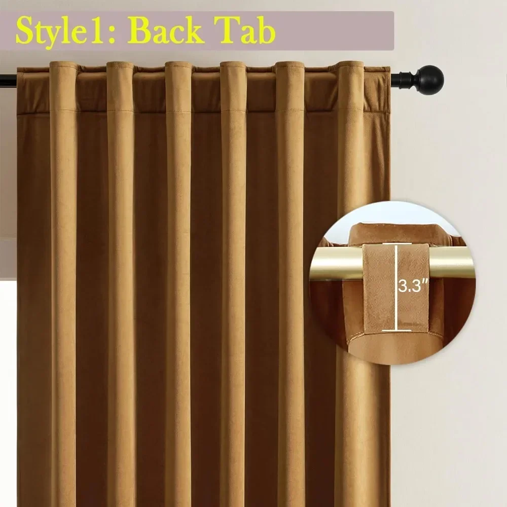 

l Curtains 120 inches Long, Gold Blackout Velvet Curtains, Extra Long Home Decor Back Tab Curtains, W52 x L120, 2 Panels