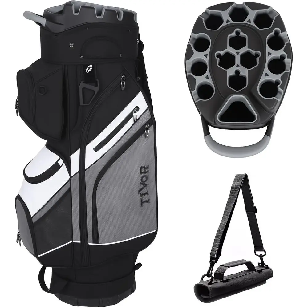 

Сумка для гольф-кара на 14 клюшек с полноразмерными разделителями, 11 карманами, удобной ручкой, чехлом от дождя и мини-сумкой для переноски