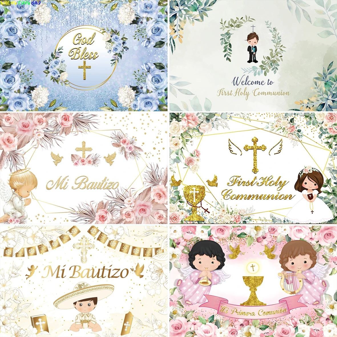 

Mi Bautizo Angel Photography Backdrops Boy Girl Floral Boho Cross Pigeon Baby Shower Baptism Photo Studio Background XS-01