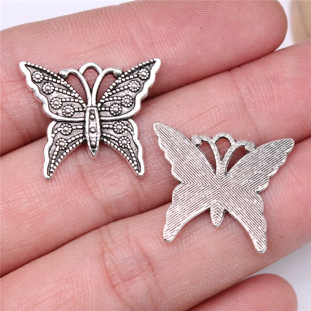 WYSIWYG 10pcs 25x21mm Antique Silver Color Butterfly Charms Pendant For DIY Jewelry Making Handmade Jewelry Craft Findings