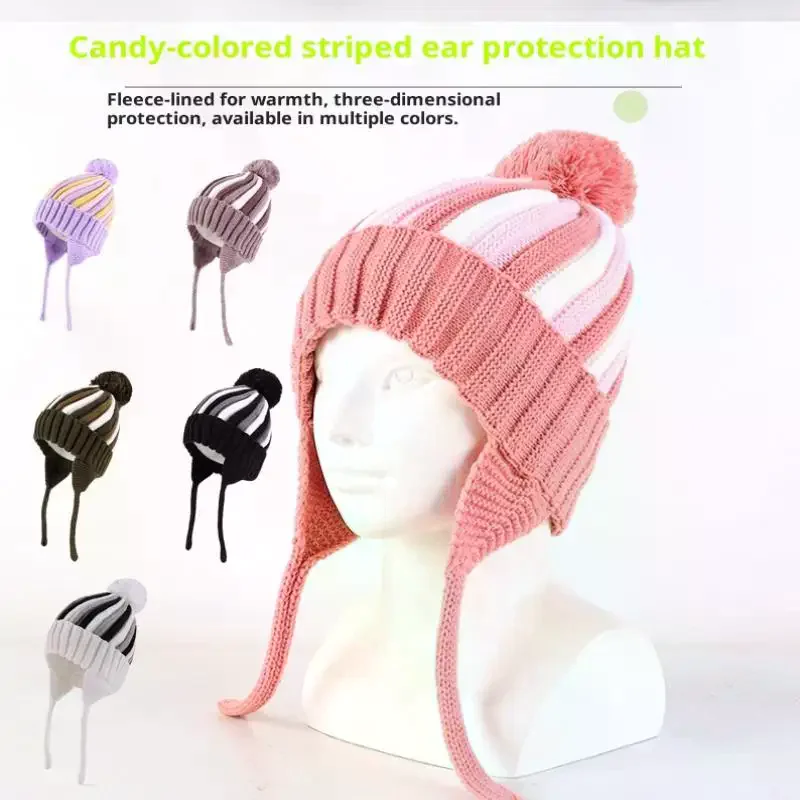قبعة شتوية لطيفة للأطفال الرضع قبعة دافئة متماسكة للأولاد والبنات والأطفال الصغار قبعة صغيرة مبطنة بالصوف #5