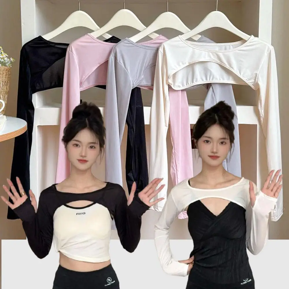 원피스 긴 소매 UV 팔 커버 여성 일반 어깨 걸이 Hijab 탑 여성용 탑 카디건 여름 운전 사이클링 자른 케이프