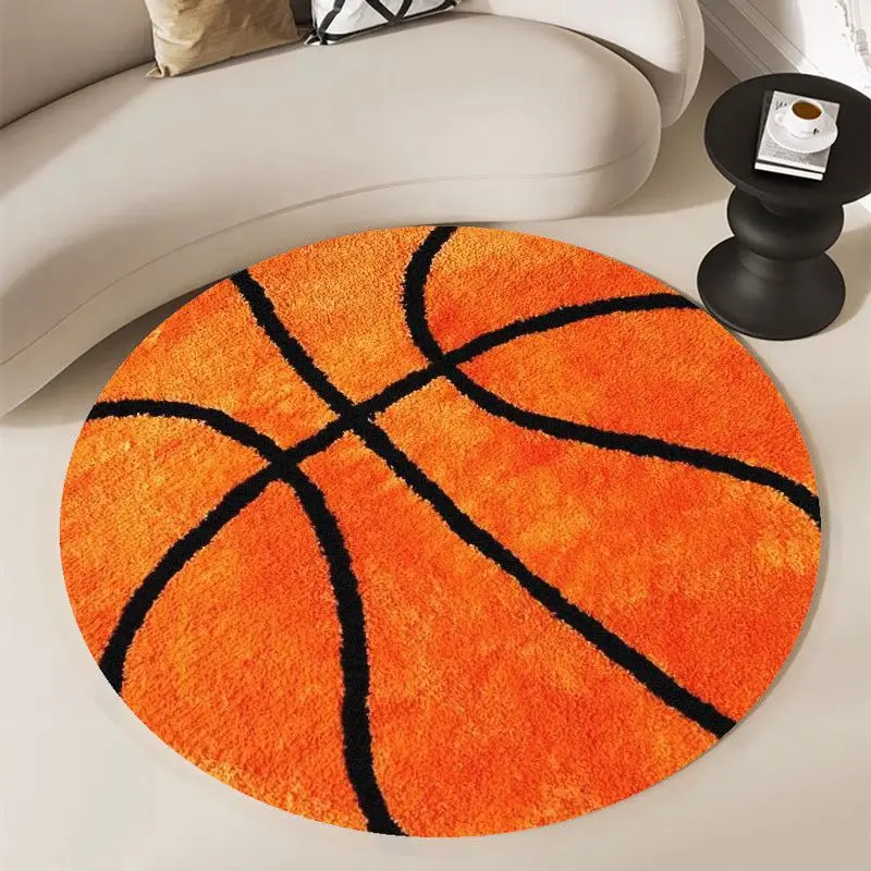 Basketball Pattern Round Rug Flannel Soft Home Decor Sports Theme Kids Playroom Gym Locker Room Non Slip Floor Carpet Athletic view 2
