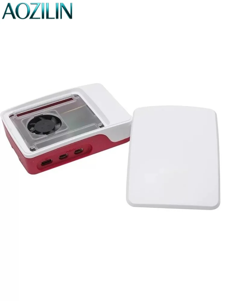 AOZILIN Red White Case for Raspberry Pi 5 Pi5 with Cooling Fan, Compatible with Official Enclosure