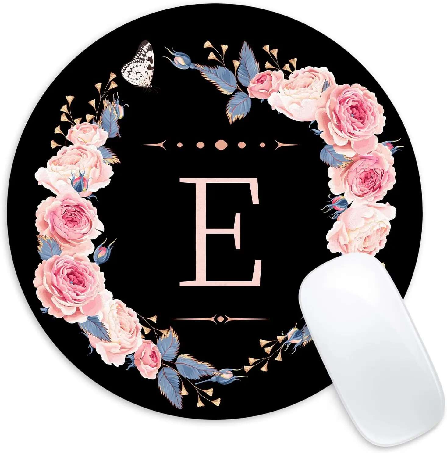 Mouse pad artisan Round mouse pad 220mm Black and pink flower round mouse mat non slip base home office decor 8 7 inch