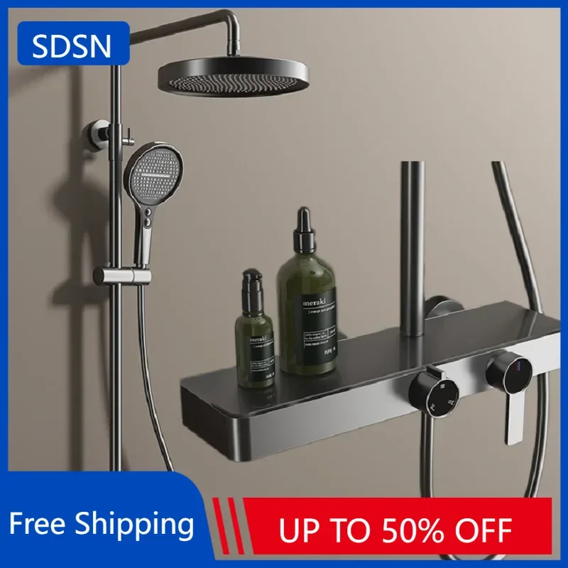 Hot Cold Bathrooom Shower System 12 Inch Round Hand Shower Head Brass Bathroom Faucet Accessories Hot Cold Bathroom Shower Set