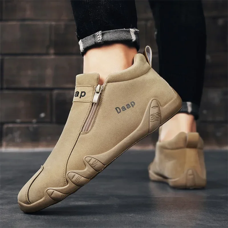 Zapatos informales de ante para hombre, zapatillas planas de punta redonda a la moda, ligeras, para caminar al aire libre, Otoño, 2023