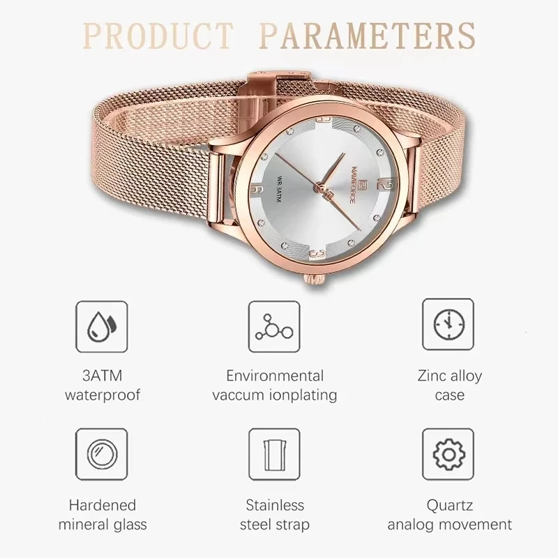 NAVIFORCE-ساعة كوارتز نسائية بقرص ماسي ، شبكة مقاومة للماء ، حزام فولاذية ، أفضل موضة ، فاخر ، سيدات ، NF5023