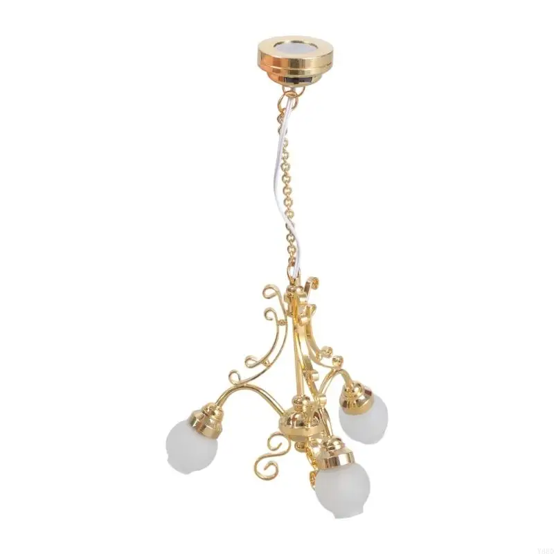 

Y88D Chandelier Bedroom Ceiling Lamp Miniature Furniture Model Doll Houses Accessory Realistic Lighting Toy Playset 1:12