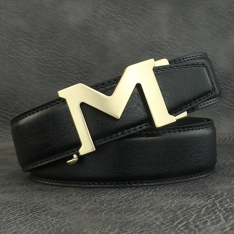 Ceinture automatique en cuir véritable pour hommes, lettre M, formel, classique, designer, décontracté, haute qualité