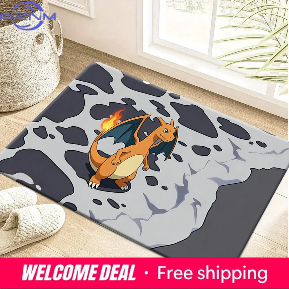 

Pokemon Charizard Print Doormat Anti-slip Absorbent Floor Mat for Home Entrance Bedroom Living Room Decor