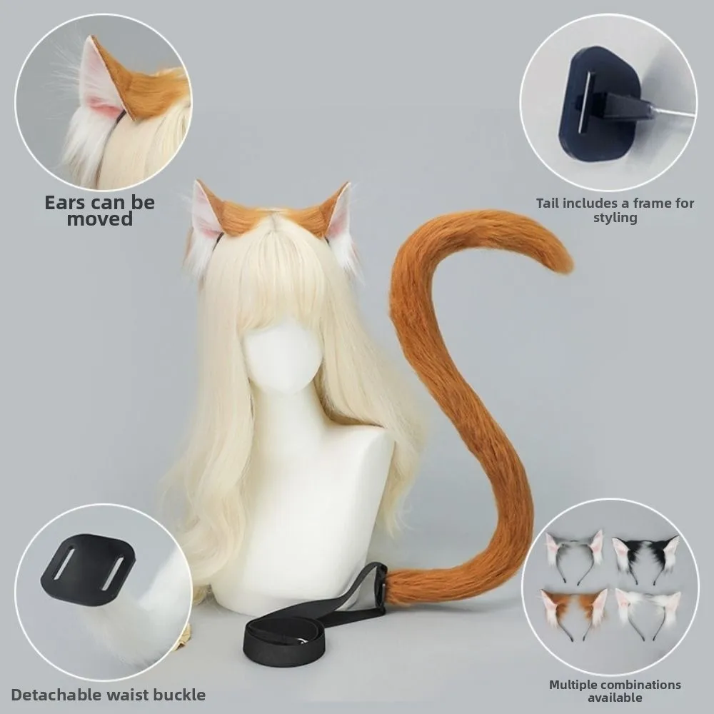 New Realistic Cat Ear Headband Handmade Lolita Cat Tail Set Plush Simulation Animal Ears Party Props