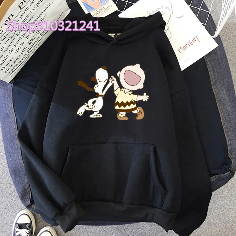 Snoopy Hoodies Aesthetic Cartoon Black Sweatshirt Harajuku Hoodie Women Fashion Loose Sweatshirt Winter Long Sleeve Hoodies