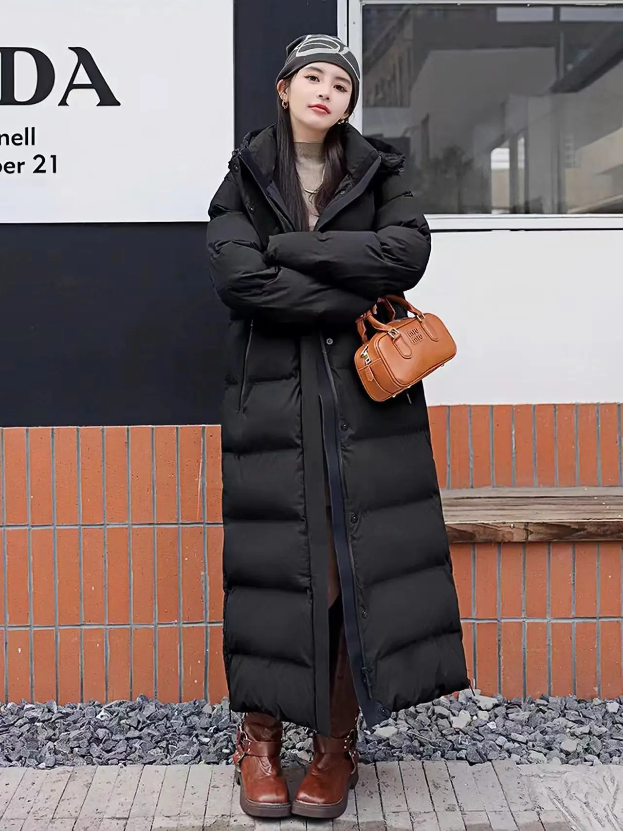 Hooded Long Down Jacket, European Thickened Mid Length Knee Length Warm Jacket, Women\'s New Winter 2023