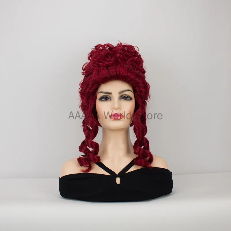 Vrouwen Klassieke 18e Eeuw Pruik Koningin Krullend Vintage Pruik voor Vrouwen Cosplay Rollenspel Middellange Rode Synthetische Haaraccessoires