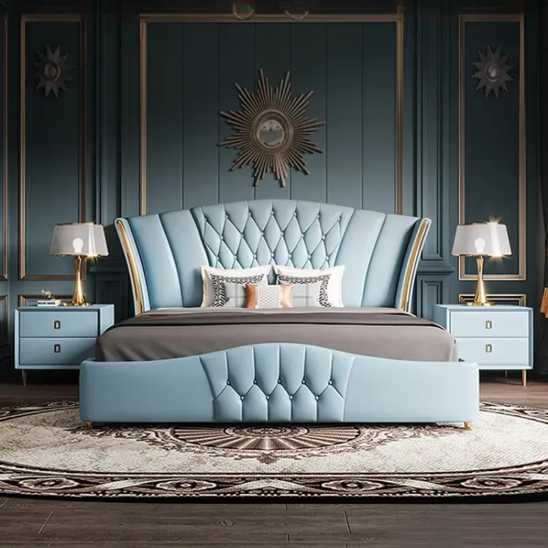 

Master Double Modern Bed Frame Wooden Italian High End Luxury Large Bed Frame Storage Soft Leather Cama Matrimonial Furniture