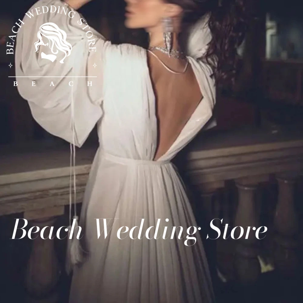 Beach Customized Maternit V-neck Beach Wedding Dresses  Robe De Mariee Side Split Backless Long Formal Boho A-line Bridal Gowns