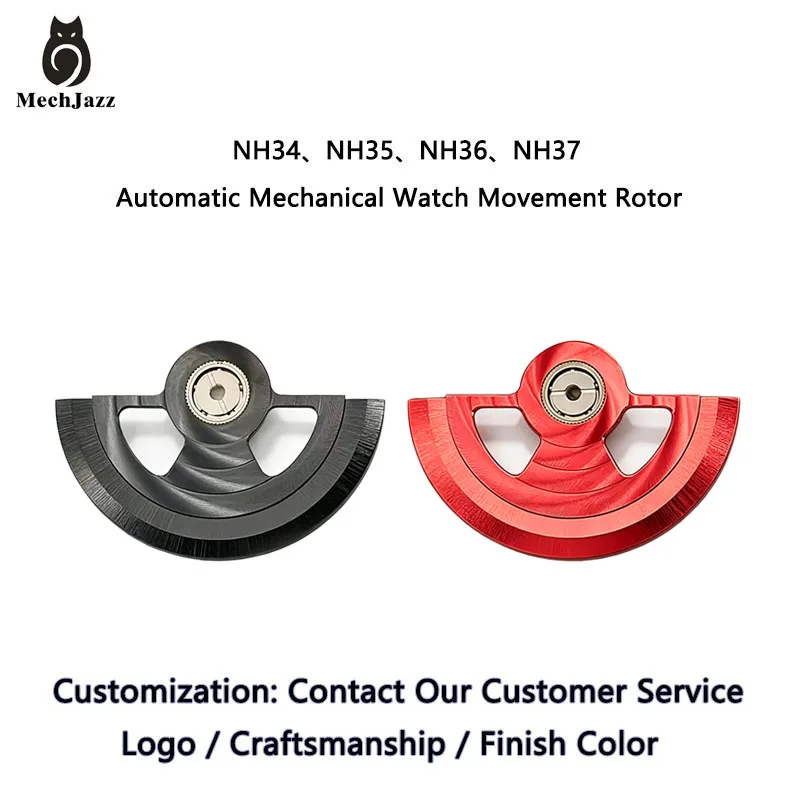 Customizable MechJazz Swirl Pattern Oscillating Weight Rotor for NH35, NH36 Movements, Automatic Hammer for Watch Modification