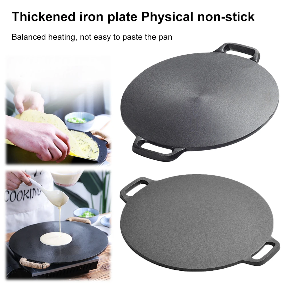 10.2/11/11.8/12.6/13.4 Inch BBQ Griddle Coating Frying Pan Cast Iron Round Griddle Baking Tray for Home Party Travel and Outdoor
