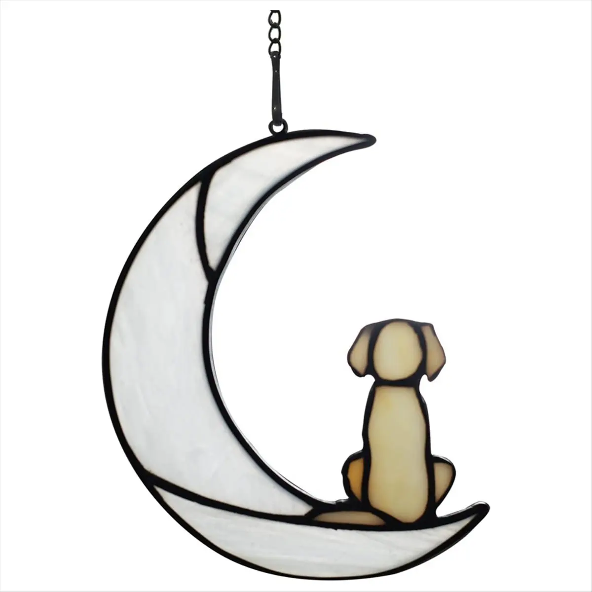 HITL Loss of Dog Sympathy Gift, Stained Glass Dog on Moon for Gifts, Yellow Dog Memorial Gifts for Pet Loss Gifts