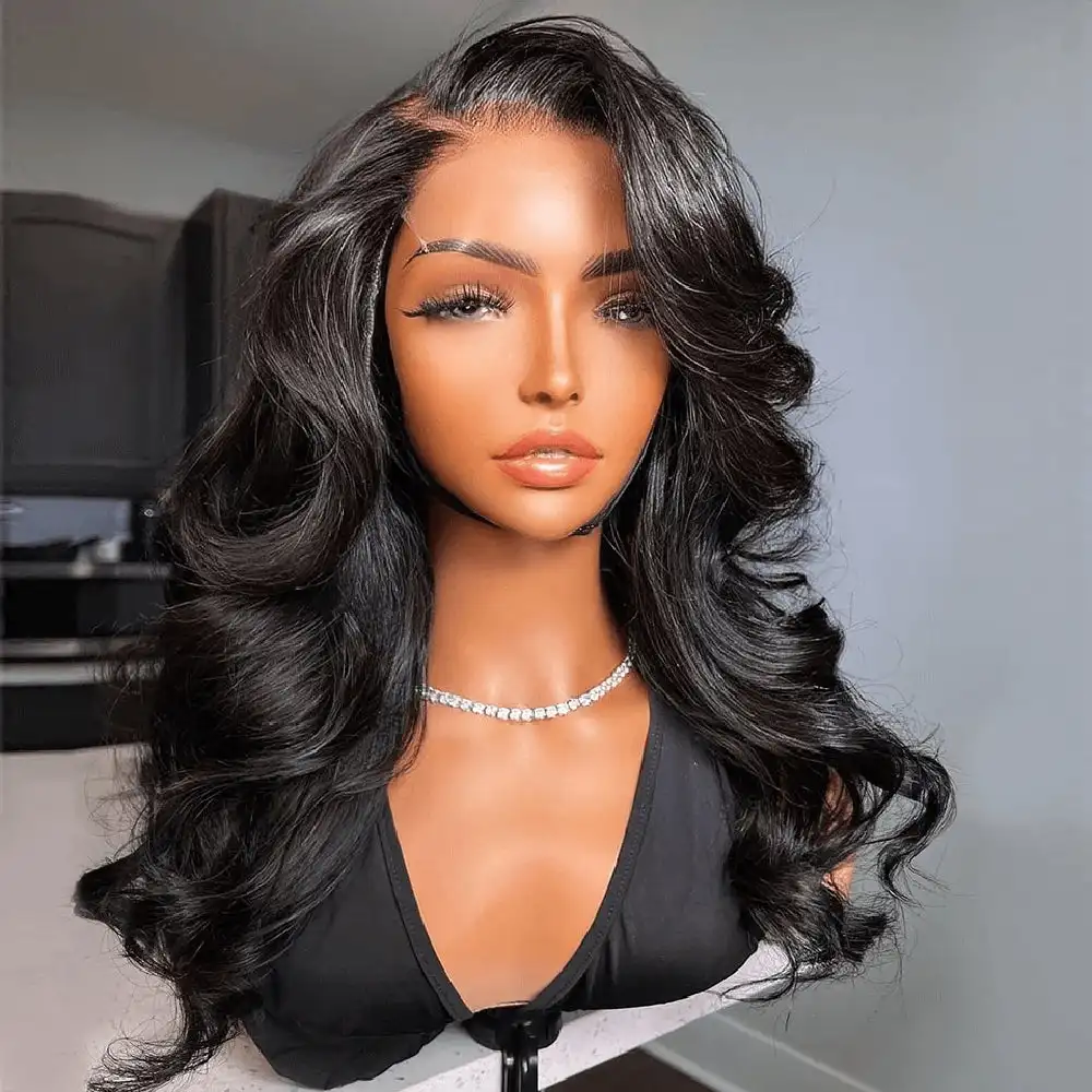 HD Transparent 13x6 Lace Front Human Hair Wigs Body Wave Wavy 30 Inch Pre Plucked Brazilian Body Wave Human Hair Frontal Wigs