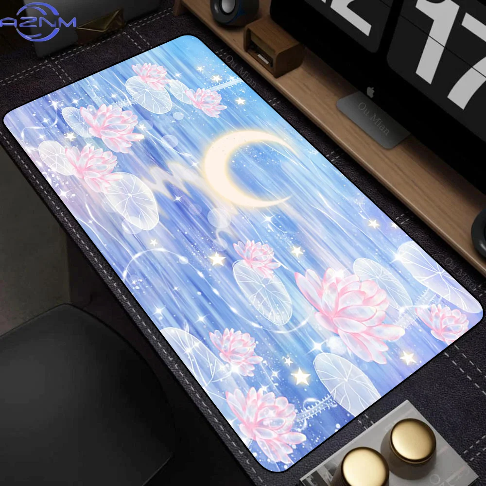 Large  Gaming Mouse Pad  Cartoon Moon Star Desk Mat XXL Purple cm Table Carpet Nonslip Laptop Desk Accessories