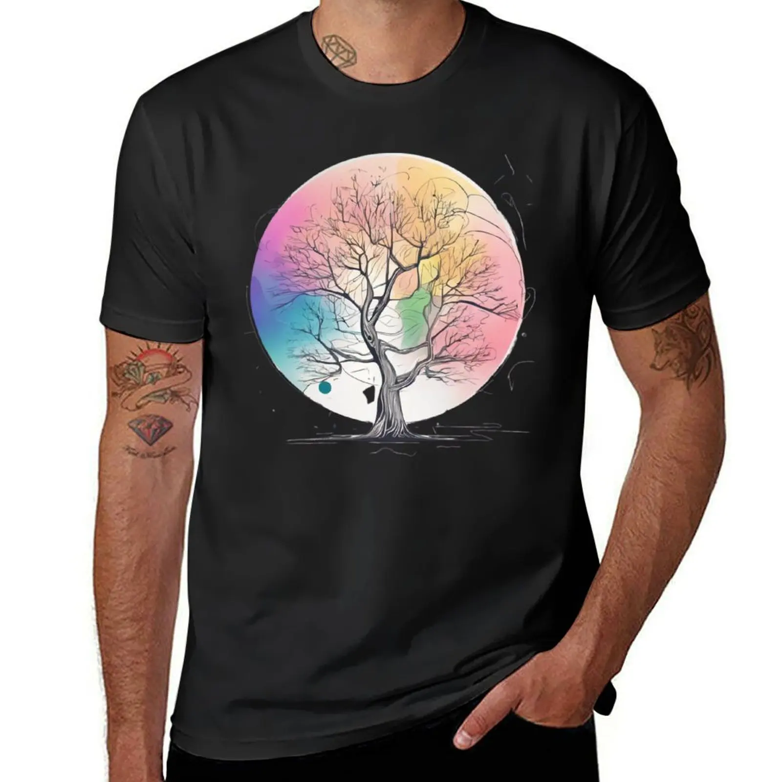 tree watercolor T-Shirt quick-drying plus size tops oversizeds t shirts for men