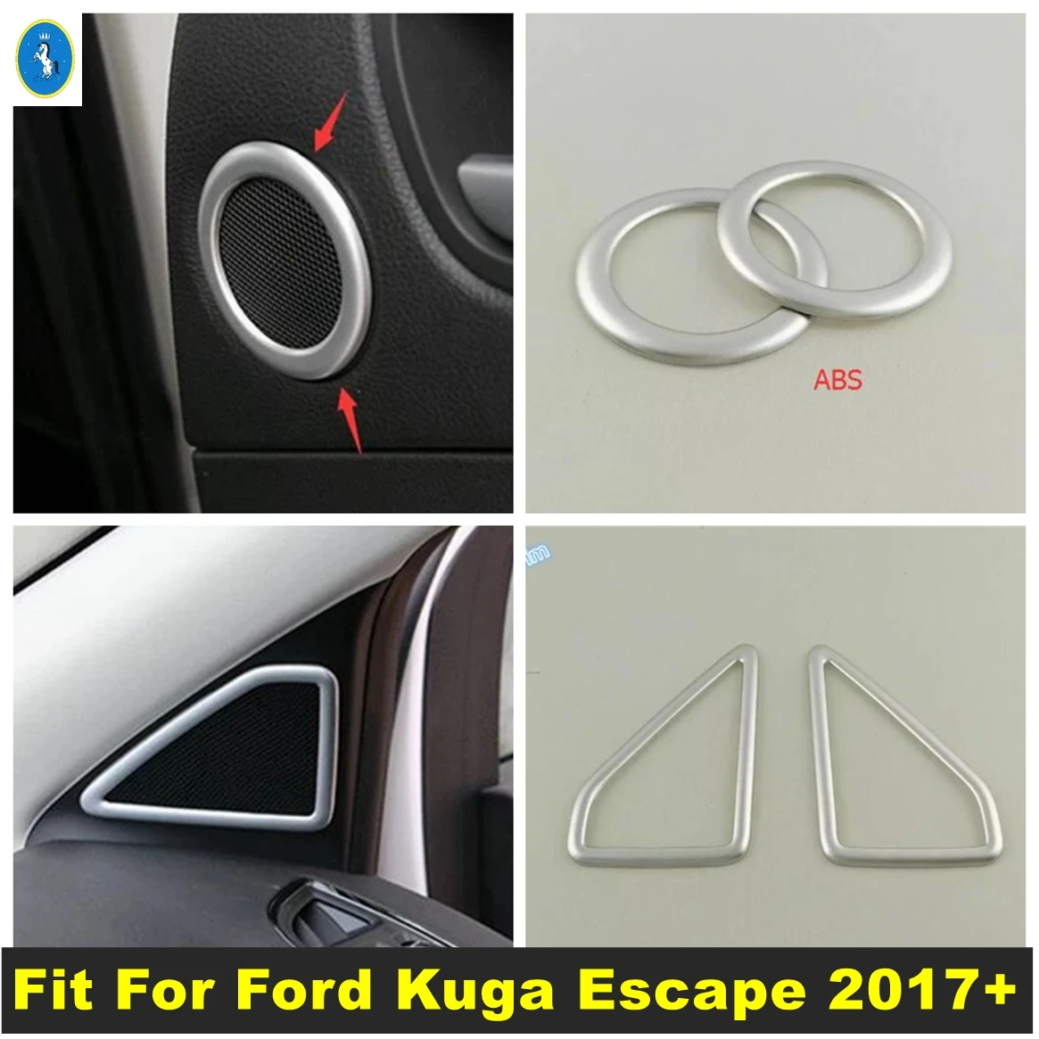 

ABS Car Window Pillar A + Inner Door Speaker Audio Loudspeaker Decor Accessories Cover Trim For Ford Kuga Escape 2017 2018 2019