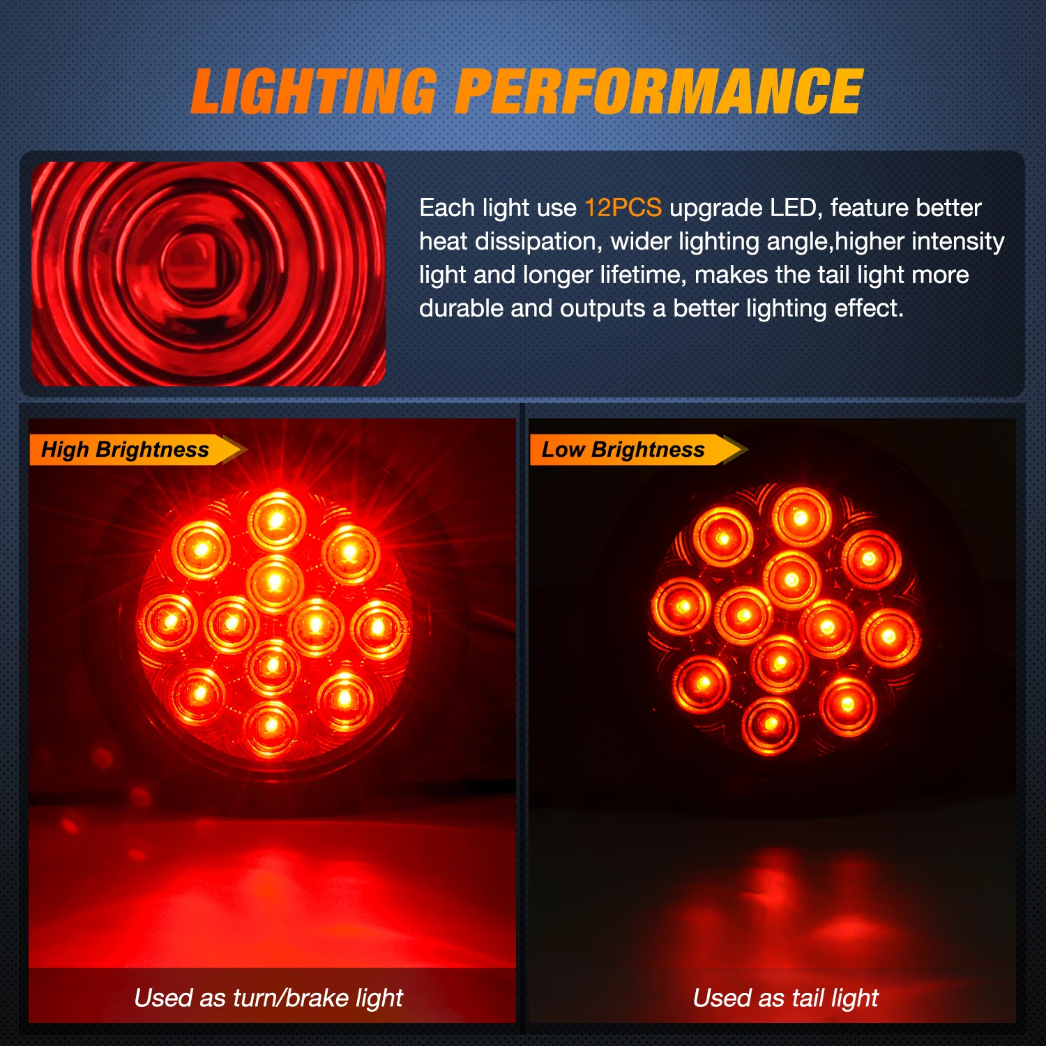 Luces Traseras LED Redondas de 4' para Remolque, Color Rojo, con Conectores de Montaje Superficial, IP67, Luces de Freno, Direccional y Traseras para Camión, Remolque, RV, Jeep, 2 Piezas