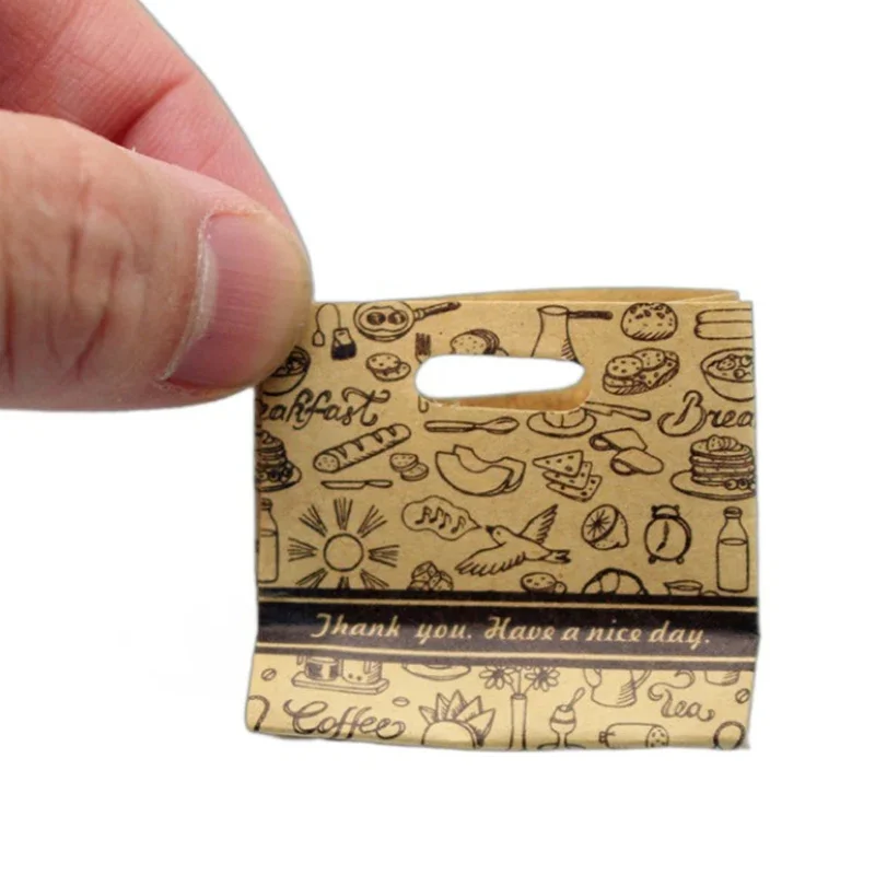 Accesorios para casa de muñecas, mini bolsas de pan de papel de piel de vaca 1/12; 2 bolsas de envasado de alimentos vacías para casa de muñecas